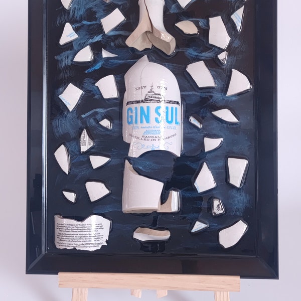 Gin Sul Art 30x40 Wandbild Deko Epoxy Epoxid Harz Kunst Bottleart aus Gin Flasche Flaschenbild Flasche Gin Sul