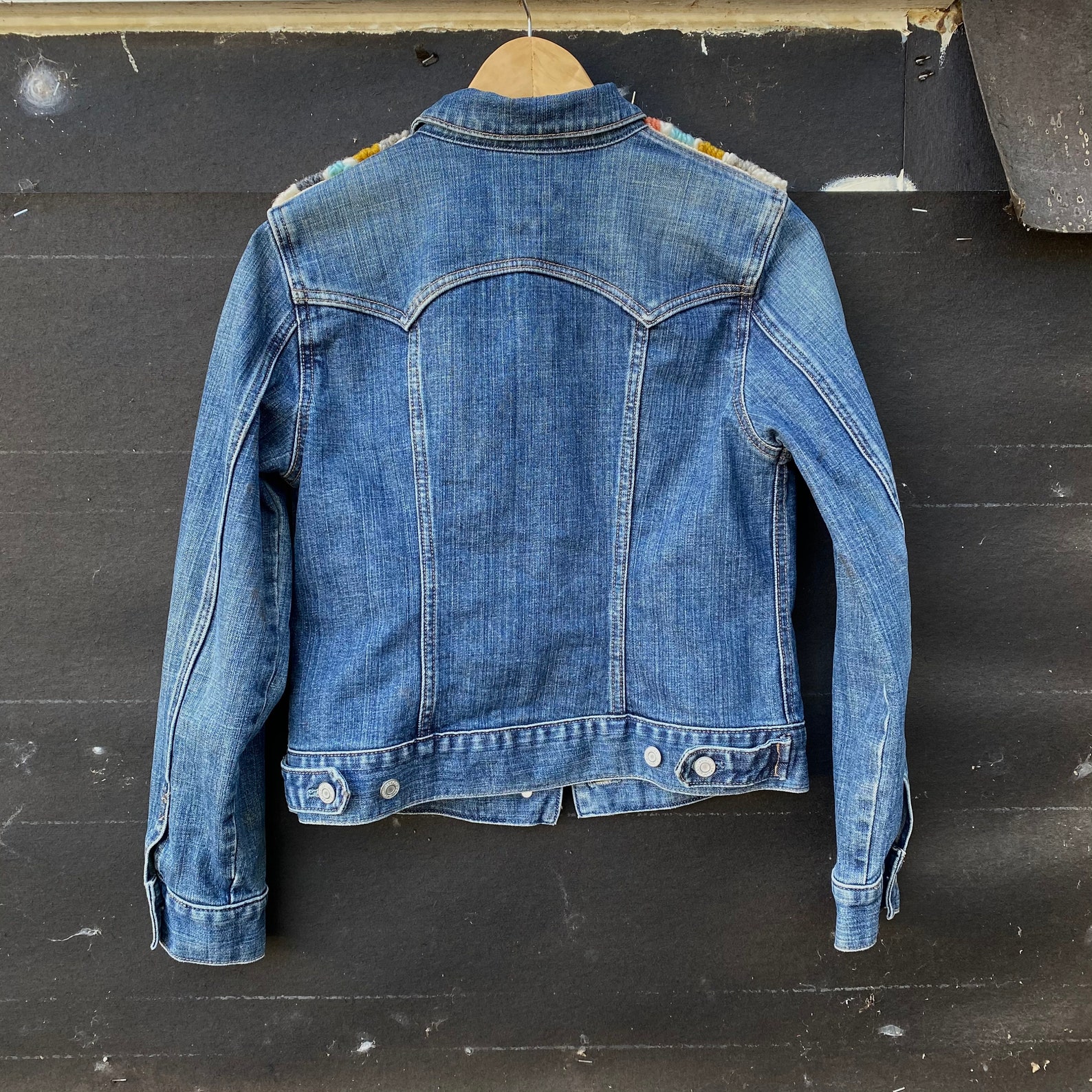 Embellished Denim Jacket Punch Needle Abstract OOAK Embroidered Jean