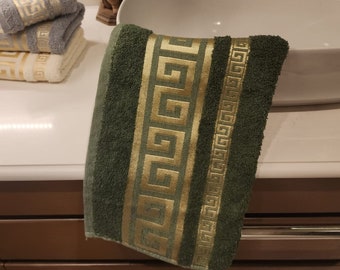Turkish Best Bathroom Towel | 100% Cotton Premium Quality | Original Turkish Hand Towels | Green & Gold Premium Lace Towel