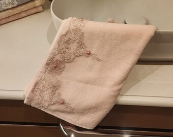 Turkish Embroidered Lace Bathroom Towel | 100% Cotton Premium Quality | Original Turkish Hand Towels | Pink Lace Towel