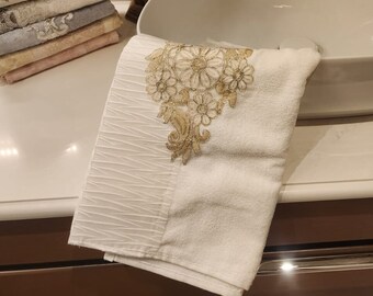 Turkish Embroidered Lace Bathroom Towel | 100% Cotton Premium Quality | Original Turkish White Hand Towels