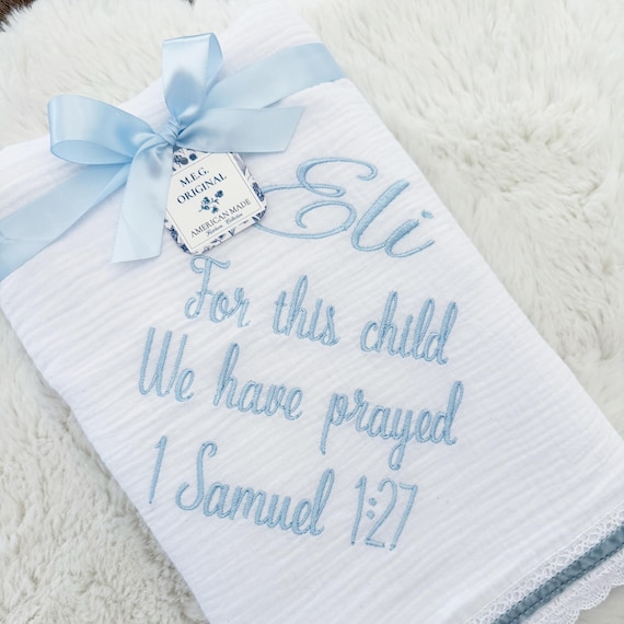 Christian Baby Swaddle Blanket – 1 Samuel 1:27 - Cotton Gauze, Pink or Blue