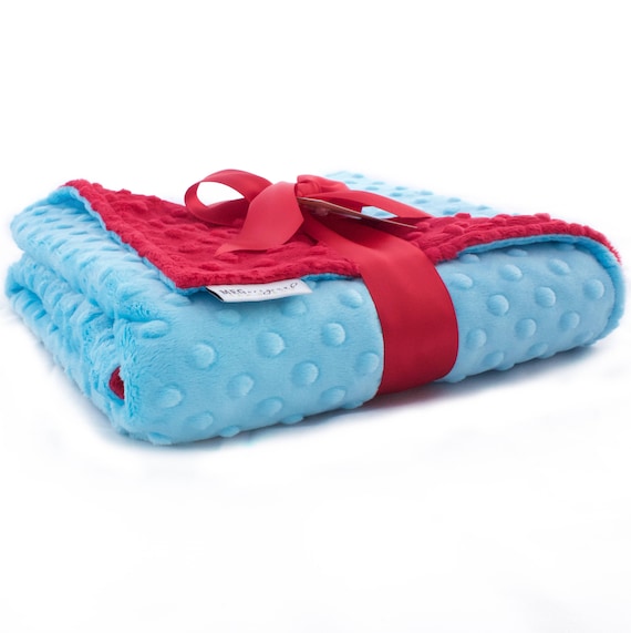 Turquoise & Red Minky Dot Baby Blanket { Shower Gift } Option to Personalize with Name or Initials - Crib, Stroller, Child, or Lovey Size