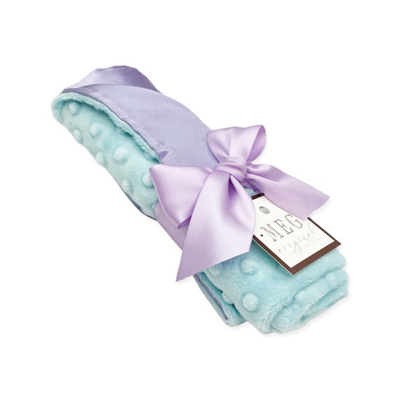 Satin + Minky Baby Girl Security Blanket / Lovey with Loop { Lavender Satin & Aqua Minky Dot } Made and Ready to Ship!