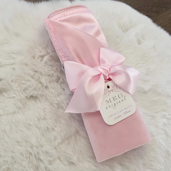 Baby Girl Security Blanket / Lovey with Loop { Soft Blush Pink Velour & Satin } Option to Personalize with Name / Initials Monogram