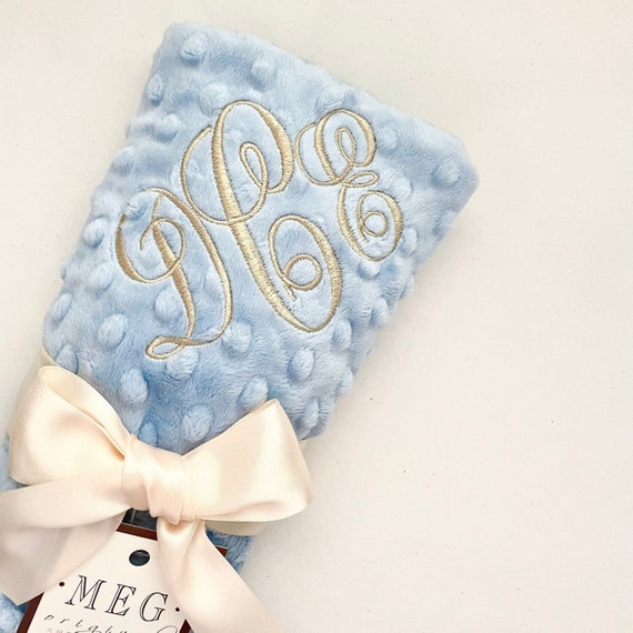 Baby Blue Minky Dot Baby Boy Blanket { Baby Shower Gift } Option to Personalize with Name or Initials - Crib, Stroller, Child, or Lovey Size