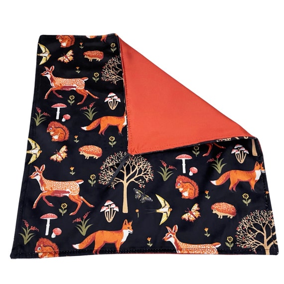 Satin + Minky Baby Security Blanket / Lovey with Loop { Forest Friends } Woodland Animals with Rust Satin