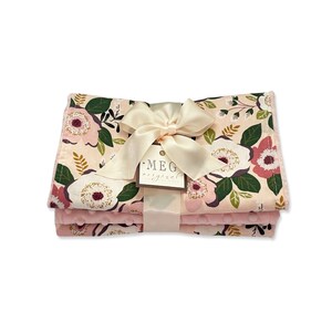 Peach Floral Baby Girl Burp Cloth Set of 3, Absorbent Cotton & Soft Minky Burping Cloths with Option to Personalize with Name or Monogram image 3