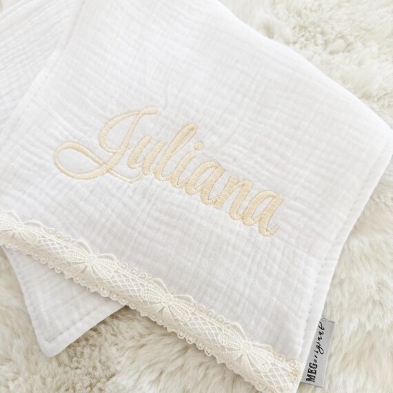 Vintage Ivory Bow Lace Baby Burp Cloths with Custom Embroidered Name or Initials