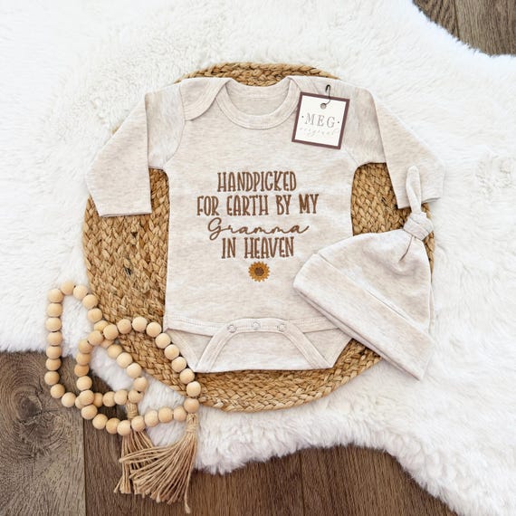 Personalized Baby Bodysuit, Embroidered Memorial Gift, "Handpicked for Earth by My 'Loved One' in Heaven" - Grandma, Grandpa, Your Choice