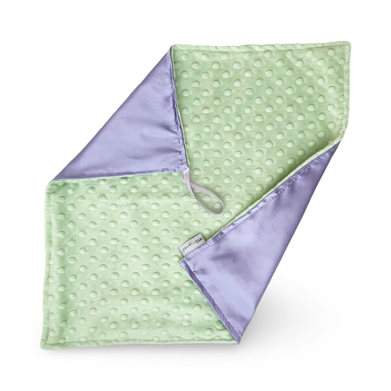 Sage Green Minky Dot & Lavender Satin Baby Girl Blanket in Security/Lovey Size or Stroller/Snuggle Size with Embroidered Name or Initials