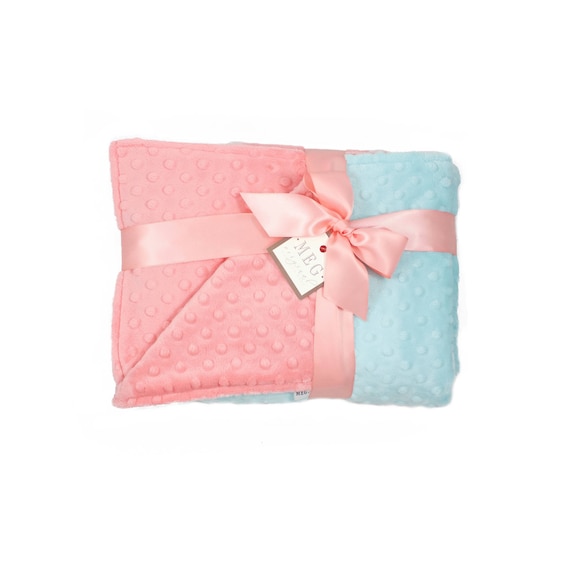 Coral & Aqua Minky Dot Baby Girl Blanket + Option to Personalize with Name or Initial Monogram - Baby Shower Gift - Crib, Stroller, Security