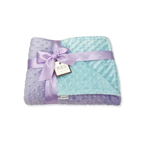 Lavender & Aqua Minky Dot Baby Girl Blanket + Option to Personalize with Name or Initial Monogram - Beautiful Baby Shower Gift