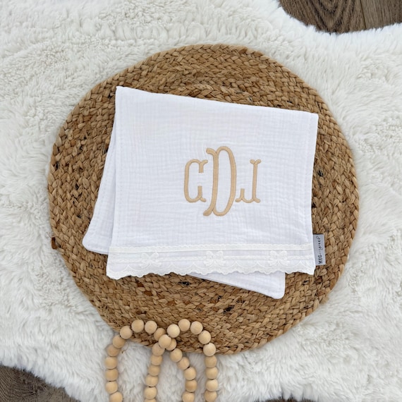 Baby Burp Cloth Set of 2 with Monogram, White Bows, Personalized Shower Gift