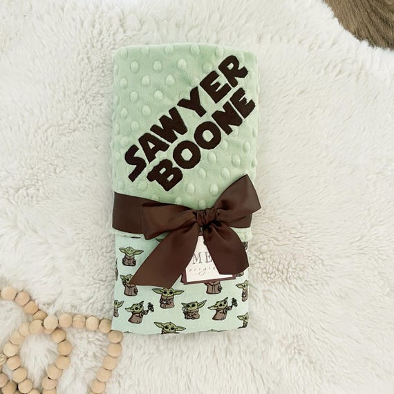 Star Wars Theme Baby Blanket { BABY YODA } Gender Neutral-Unisex-Boy-Girl Shower Gift + Option to Personalize with Name or Initials Monogram