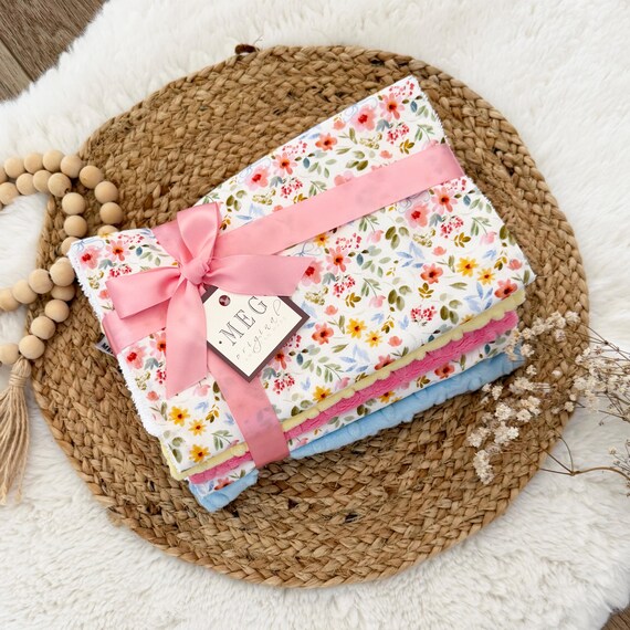 Baby Girl Burp Cloth Set of 5 { Floral Bows } Option to Personalize with Name or Initials