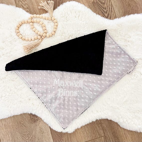 Grey & Black Minky Dot Baby Blanket { Baby Shower Gift } Option to Personalize with Name or Initials - Crib, Stroller, Child, or Lovey Size