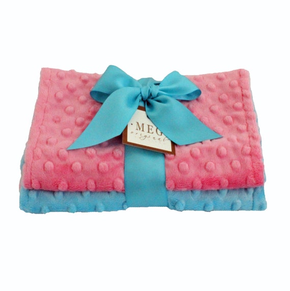 Paris Pink and Turquoise Minky Dot Baby Girl Burp Cloth Set 133