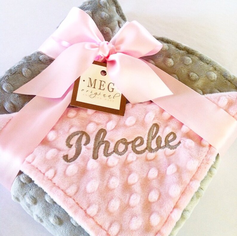 Pink and Gray Baby Girl Minky Dot Blanket Personalized Baby Etsy