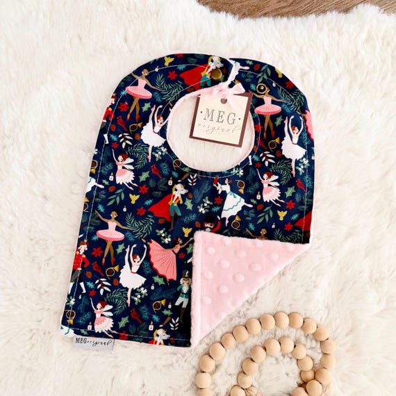 Nutcracker Suite Baby Bib – Adjustable Snaps, Christmas Gift (Navy Blue)