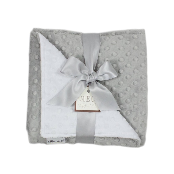 Gray & White Minky Dot Baby Blanket, Boy/Girl/Unisex/Gender Neutral, 359