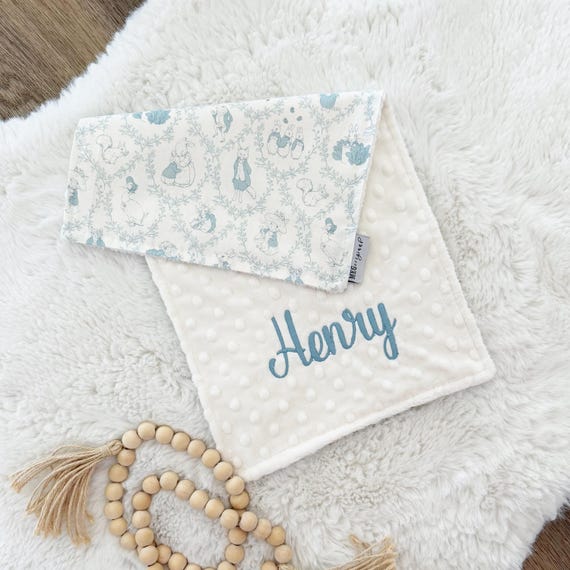Peter Rabbit Toile Burp Cloth – Soft Cotton Minky, Personalized Baby Gift