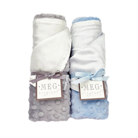 Satin + Minky Dot Security Blanket / Lovey, Ivory Satin + Your Choice of Minky Color + Option to Personalize with Name or Initials Monogram