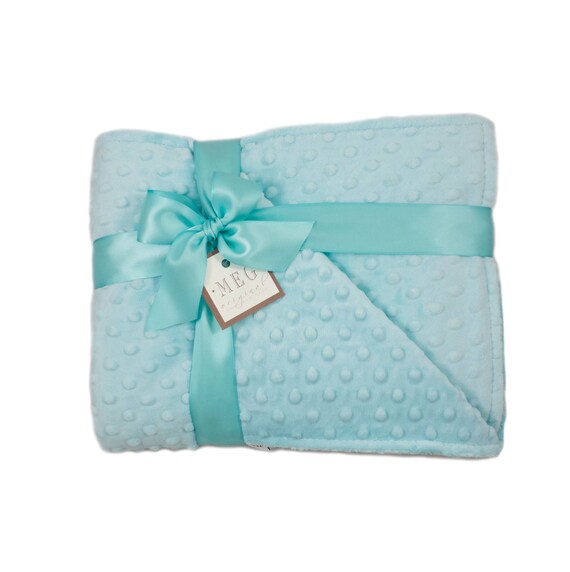 Aqua Minky Dot Baby Boy Blanket { Baby Shower Gift } Option to Personalize with Name or Initials - Crib, Stroller, Child, or Lovey Size