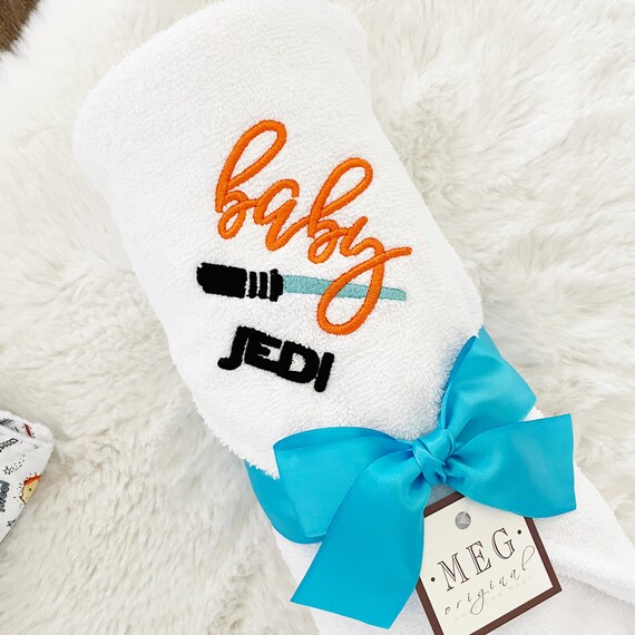 Baby Jedi Hooded Baby Towel { Star Wars Theme } Lightsaber Embroidered Baby Shower or New Baby Gift