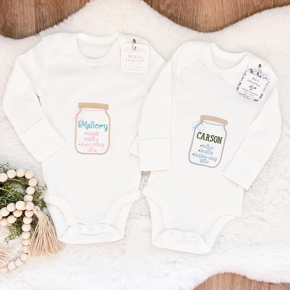 Custom Embroidered Organic Cotton Bodysuit with Baby's Name { What Little Boys / Girls are Made of } Personalized Shower Gift
