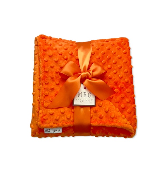 Orange Minky Dot Baby Blanket Shower Gift with Option to Personalize with Name or Initials Monogram - Crib, Stroller, Child, or Lovey Size