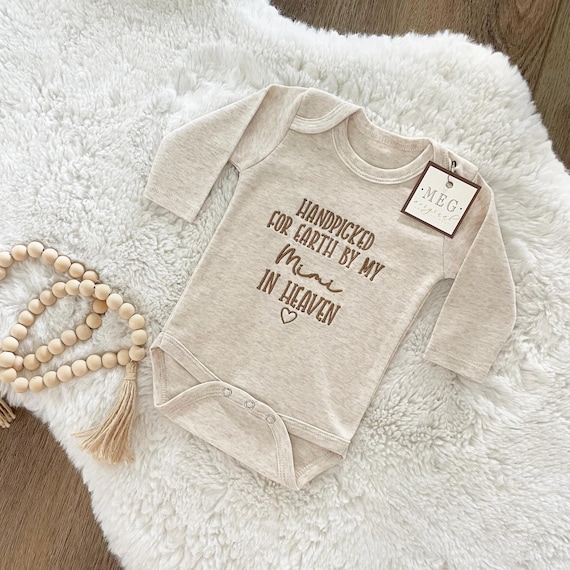 Custom Personalized Newborn Baby Bodysuit, Embroidered with "Handpicked for Earth by my Grandma/Grandpa/Nana/Your Choice in Heaven"