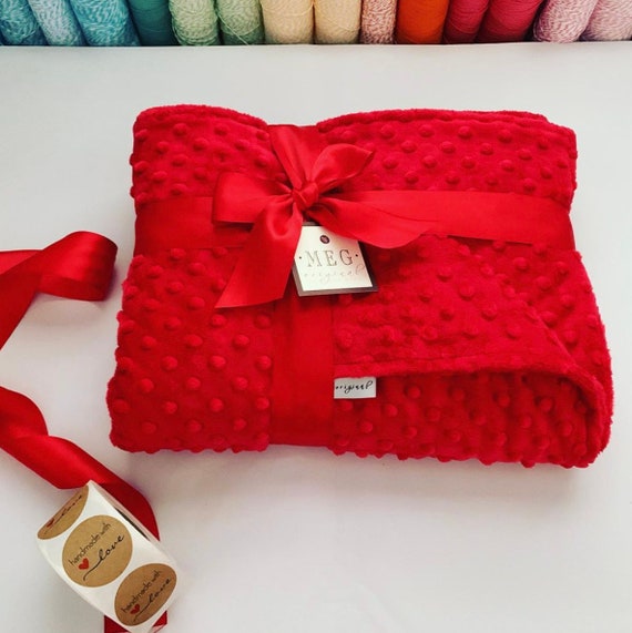 Christmas Red Minky Dot Baby Blanket { Baby Shower Gift } Option to Personalize with Name or Initials - Crib, Stroller, Child, or Lovey Size
