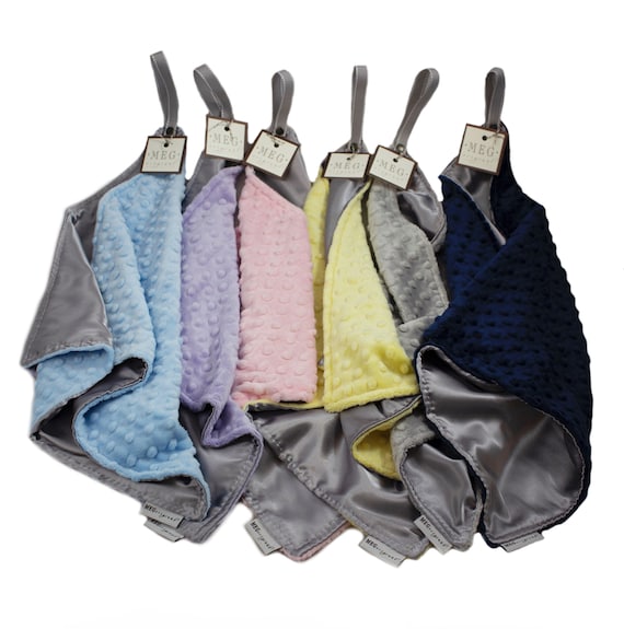 Satin + Minky Dot Security Blanket / Lovey, Gray Satin + Your Choice of Minky Color