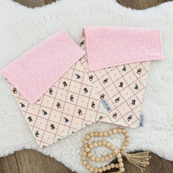 Peter Rabbit Burp Cloths – Soft Cotton and Minky, Embroidered Name Option