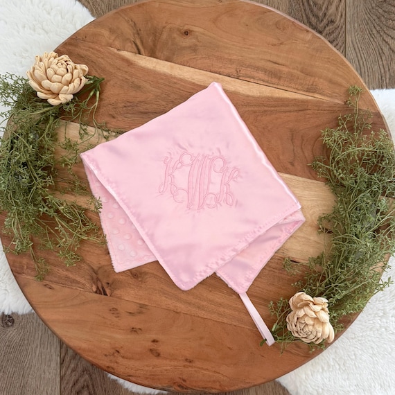 Pink Satin Baby Lovey: Satin & Minky Dot Security Blanket, Personalized