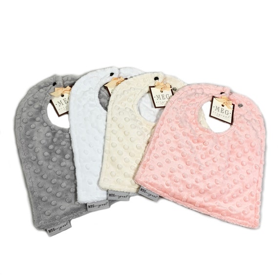 SPECIAL--Buy 3, Get 1 FREE-- Minky Dot Baby-to-Toddler Adjustable Snap Bibs, Peach - Gray - White - Ivory, Baby Girl Shower Gift