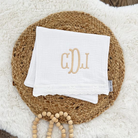 Baby Burp Cloth Set { Heirloom Collection } White Bows, 100% 6ply Cotton + Personalization