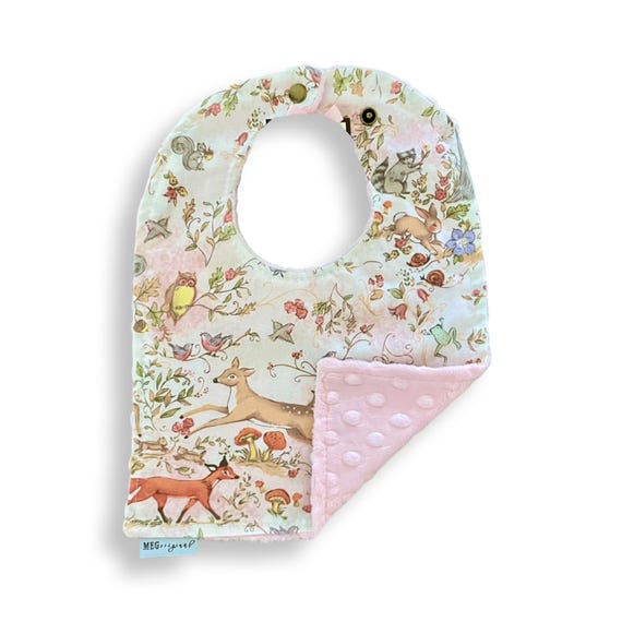 Baby-to-Toddler Adjustable Snap Bib { Woodland Meadows } Soft, Absorbent & Durable - Forest Animals- Choose Reverse Color Minky Backing