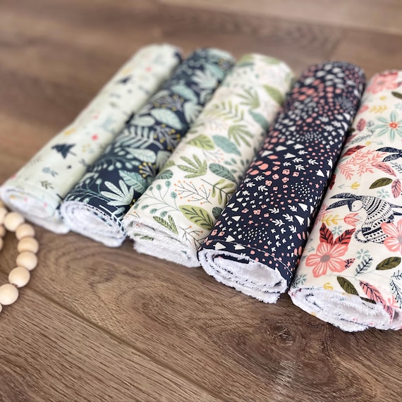 SALE-Pretty Baby Girl Burp Cloth Set of 5 { Bunnies & Blossoms } Made and Ready For Same Day Shipping, Absorbent 100% Cotton