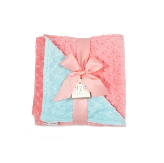 MEG Original Coral & Aqua Minky Dot Baby Girl/Toddler Crib Blanket 6771 MEG Original Coral & Aqua Minky Dot Baby Girl/Toddler Crib Blanket 6771