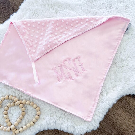 Pink Satin Baby Lovey: Minky Dot Security Blanket, Personalized
