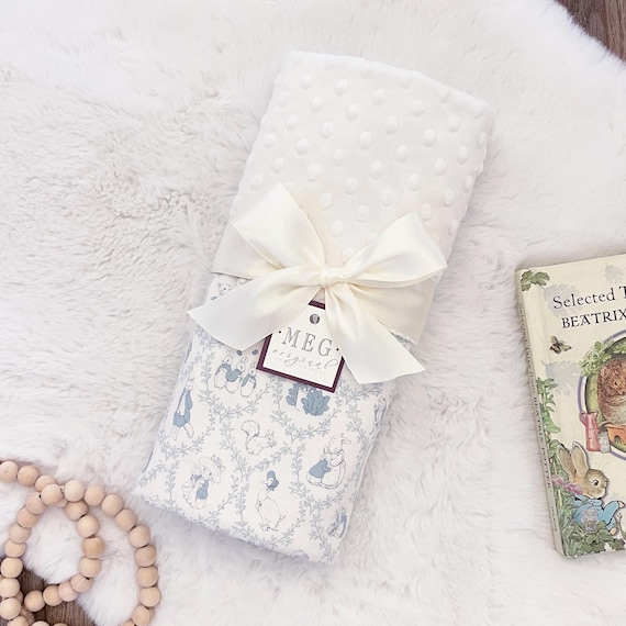 Peter Rabbit Toile Baby Blanket Shower Gift / Beatrix Potter Theme + Option to Personalize with Embroidered Name or Initials Monogram