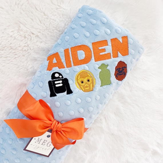 Star Wars Theme Baby Blanket Personalized with Name or Initials in Your Choice of Minky Dot Color, Popular Shower/New Dad Gift