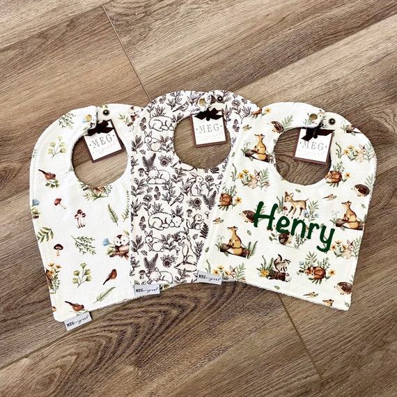 Bib Set of 3 { Baby-to-Toddler Adjustable Snap Bibs } Into the Woods Theme - Soft, Absorbent, & Durable, Gender Neutral/ Boy / Girl / Unisex