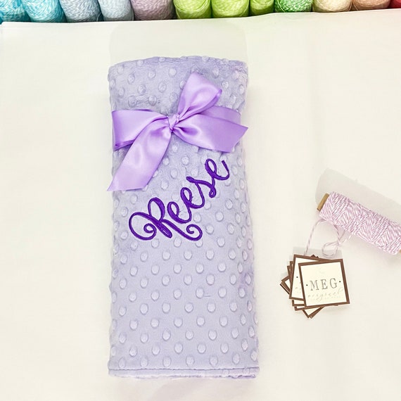 Lovely Lavender Baby Girl Minky Dot Blanket { Baby Shower Gift } Option to Personalize with Name or Initials Monogram, Crib, Stroller, Lovey