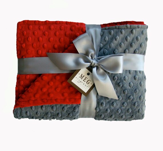 Items similar to Red & Charcoal Minky Dot Baby Crib Blanket on Etsy