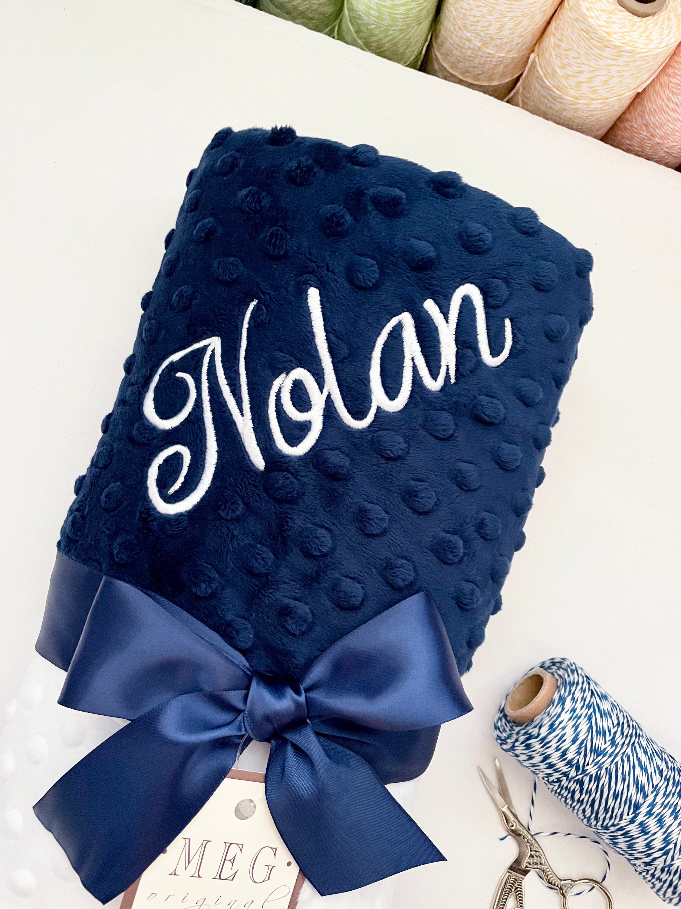 Navy Blue & White Minky Dot Baby Blanket { Shower Gift } Option to