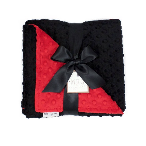 Red & Black Minky Dot Baby Boy Blanket { Shower Gift } Option to Personalize with Name or Initials - Crib, Stroller, Child, or Lovey Size