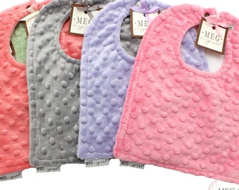 SPECIAL--Buy 3, Get 1 FREE-- Minky Dot Baby-to-Toddler Adjustable Snap Bibs